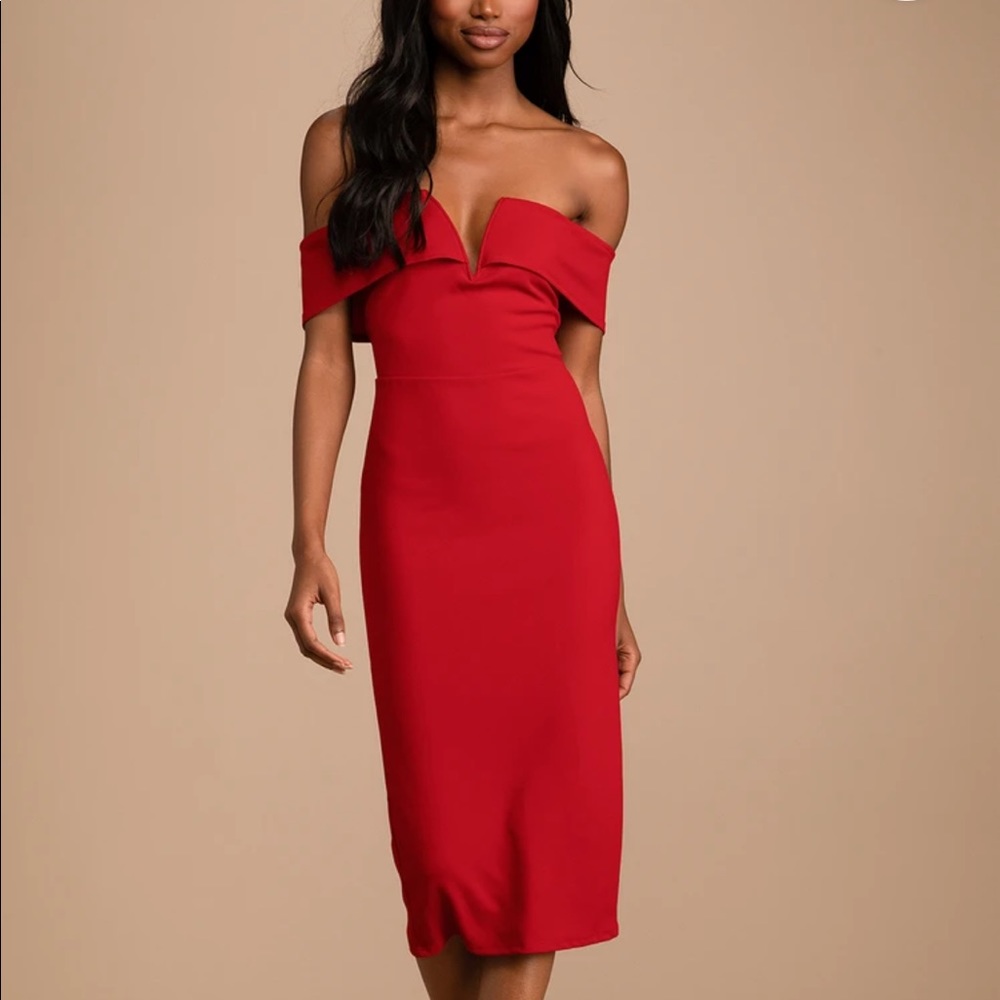 NWT Never worn red off shoulder midi dress